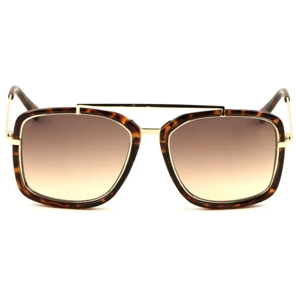 Square Men Sunglasses Designer Retro Metal Driving Shades Hip Hop Brown Lens New